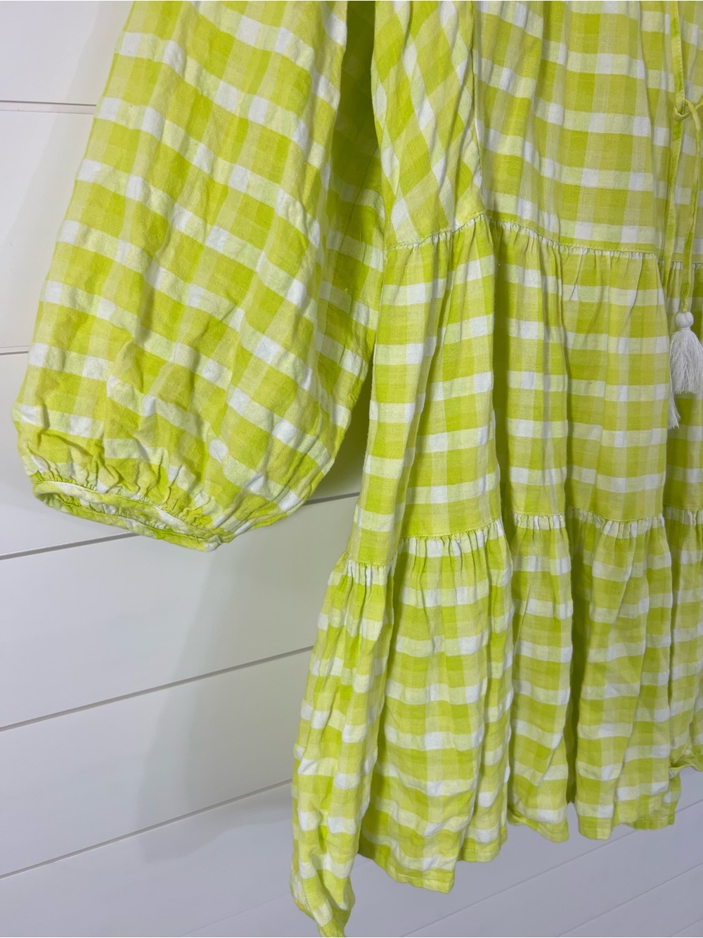 Seafolly Lime Green Gingham Swim Cover Up Dress S/M Boho Beach 100% Cotton - Picture 6 of 14